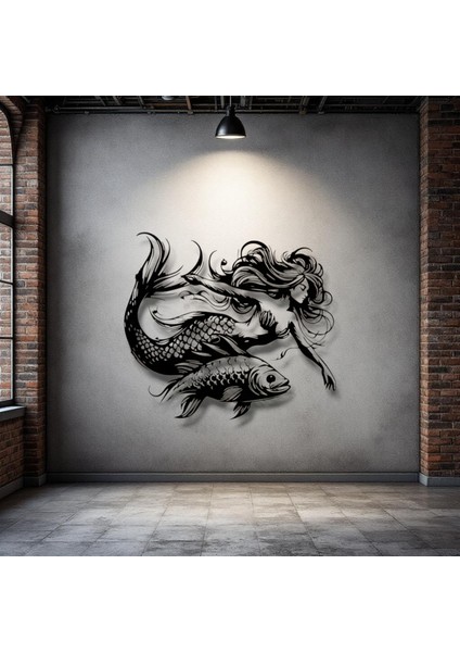 Denizkızı ve Balık Temalı Metal Duvar Dekoru – Deniz Ruhunu Yansıtan Sanatsal Tasarım