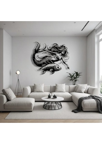 Denizkızı ve Balık Temalı Metal Duvar Dekoru – Deniz Ruhunu Yansıtan Sanatsal Tasarım