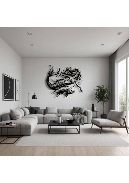 Denizkızı ve Balık Temalı Metal Duvar Dekoru – Deniz Ruhunu Yansıtan Sanatsal Tasarım