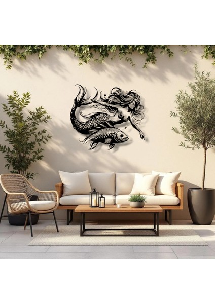 Denizkızı ve Balık Temalı Metal Duvar Dekoru – Deniz Ruhunu Yansıtan Sanatsal Tasarım