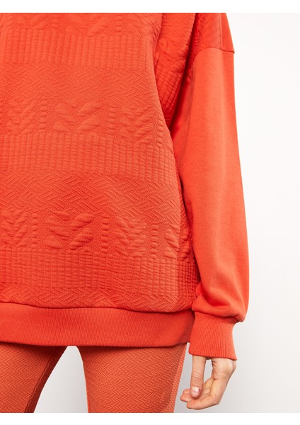 Yeni Sezon Bisiklet Yaka Kendinden Desenli Uzun Kollu Kadın Sweatshirt fırsatları