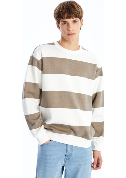 Yeni Sezon Bisiklet Yaka Uzun Kollu Çizgili Erkek Kalın Sweatshirt