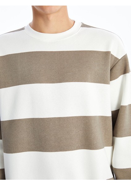 Yeni Sezon Bisiklet Yaka Uzun Kollu Çizgili Erkek Kalın Sweatshirt modelleri