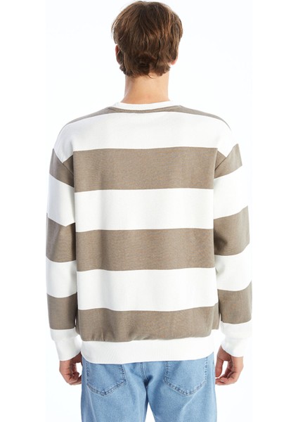 Yeni Sezon Bisiklet Yaka Uzun Kollu Çizgili Erkek Kalın Sweatshirt fırsatları