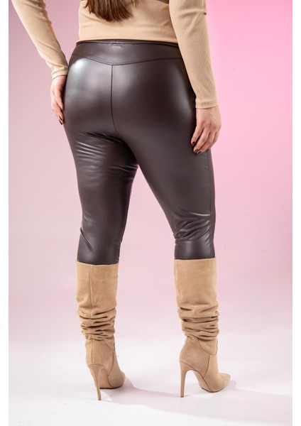 Kadın Büyük Beden Deri Kahverengi Tayt fırsatları