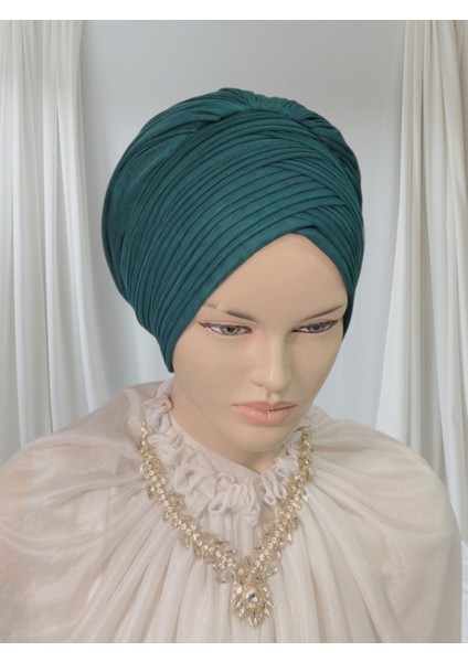Gri Aksesuarlı Zümrüt Yeşili Sevda Model Hazır Türban Hazır Şal Abiye Şal Bone fiyatları