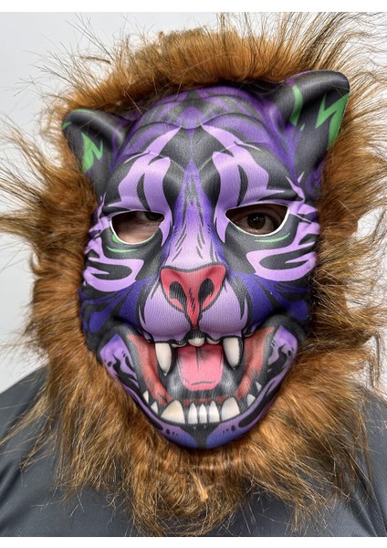 Kahverengi Saçlı Dişli Kurt Maskesi Mega Peluş 16 No