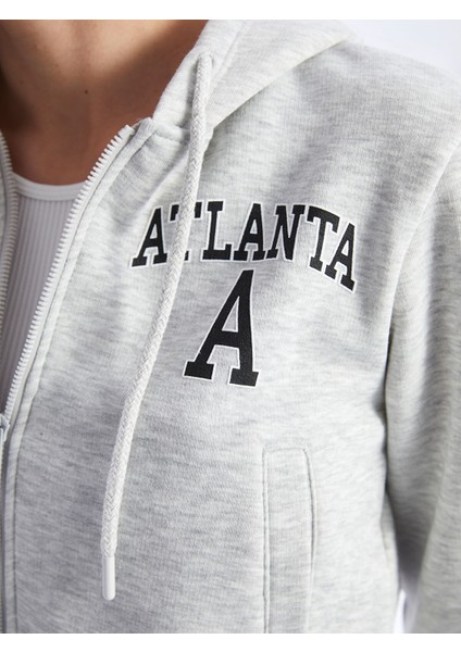 Yeni Sezon Kapüşonlu Baskılı Uzun Kollu Kadın Fermuarlı Sweatshirt fırsatları