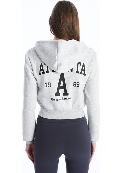 Yeni Sezon Kapüşonlu Baskılı Uzun Kollu Kadın Fermuarlı Sweatshirt indirimleri