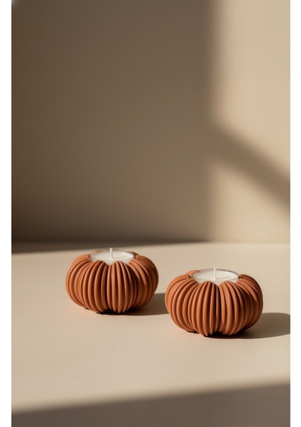 Balkabağı Şekilli 2'li Beton Tealight Mumluk
