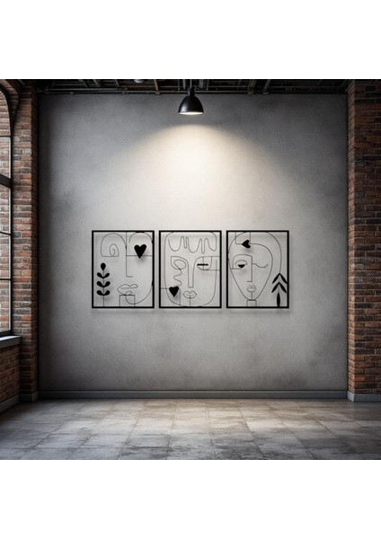 Soyut Yüz Figürü 3 Parça Metal Duvar Dekoru – Modern Minimalist Sanat