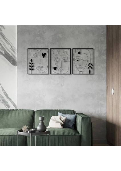 Soyut Yüz Figürü 3 Parça Metal Duvar Dekoru – Modern Minimalist Sanat modelleri