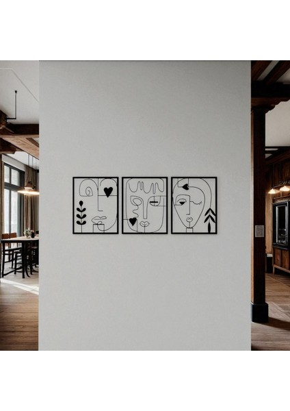 Soyut Yüz Figürü 3 Parça Metal Duvar Dekoru – Modern Minimalist Sanat fırsatları