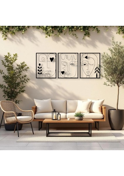 Soyut Yüz Figürü 3 Parça Metal Duvar Dekoru – Modern Minimalist Sanat