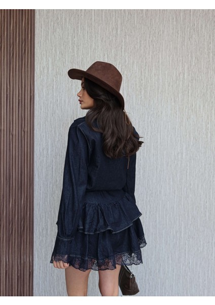 Dantel Detay Mini Denim Elbise indirimleri