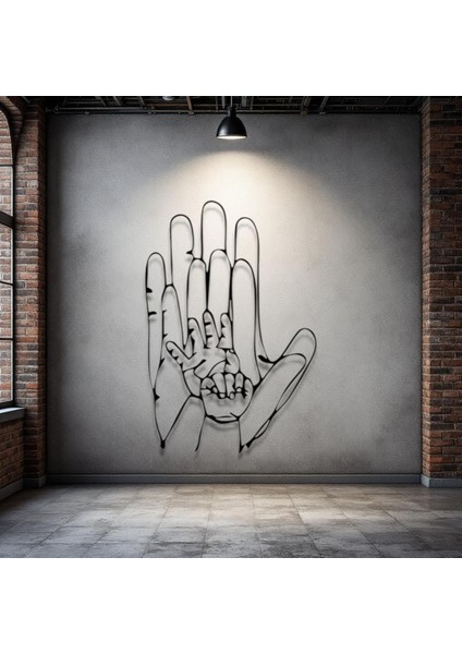 Anne ve Çocuk Eli Metal Tablo – 3D Gölgeli Aile Temalı Duvar Dekoru, Anlamlı Ev Hediyesi