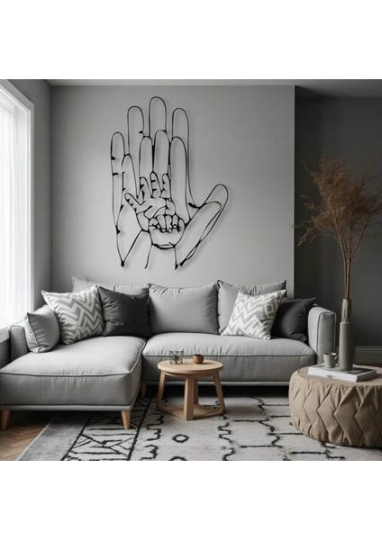 Anne ve Çocuk Eli Metal Tablo – 3D Gölgeli Aile Temalı Duvar Dekoru, Anlamlı Ev Hediyesi