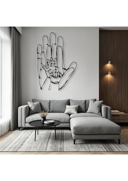 Anne ve Çocuk Eli Metal Tablo – 3D Gölgeli Aile Temalı Duvar Dekoru, Anlamlı Ev Hediyesi