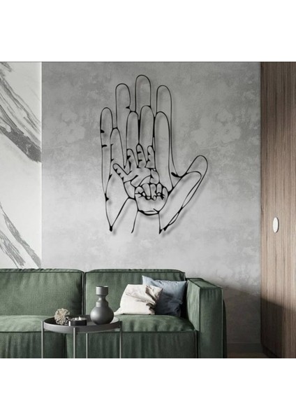 Anne ve Çocuk Eli Metal Tablo – 3D Gölgeli Aile Temalı Duvar Dekoru, Anlamlı Ev Hediyesi