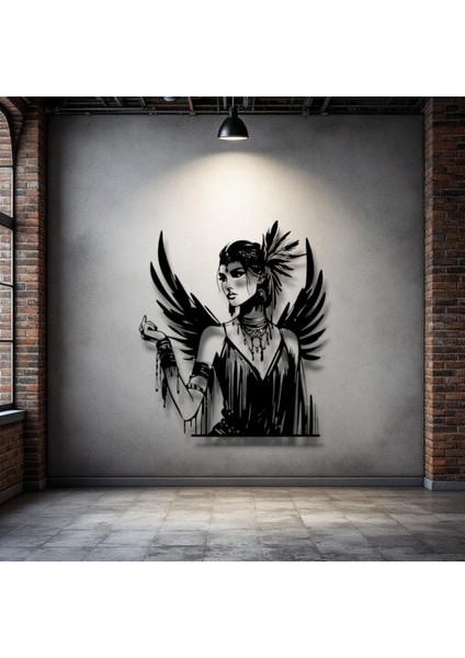 Gotik Melek Kadın Metal Duvar Dekoru – Güç, Asalet ve Sanatın Buluştuğu Nokta