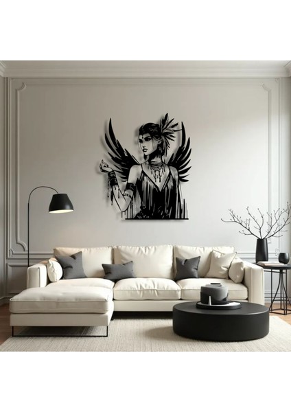Gotik Melek Kadın Metal Duvar Dekoru – Güç, Asalet ve Sanatın Buluştuğu Nokta indirimleri