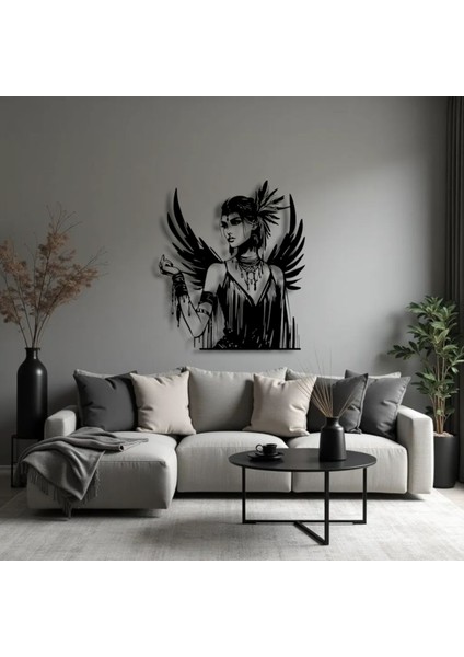 Gotik Melek Kadın Metal Duvar Dekoru – Güç, Asalet ve Sanatın Buluştuğu Nokta