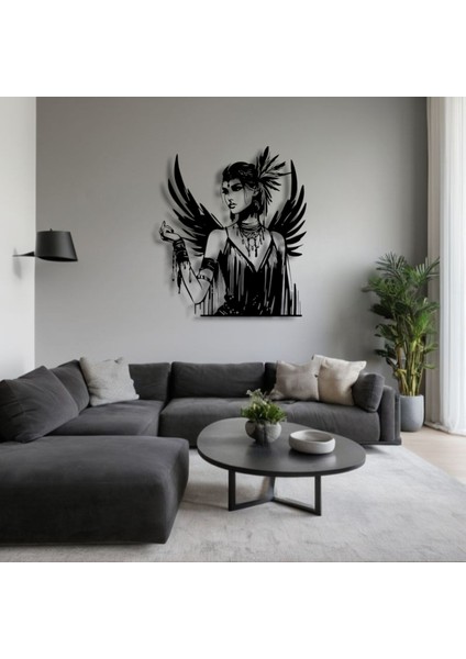 Gotik Melek Kadın Metal Duvar Dekoru – Güç, Asalet ve Sanatın Buluştuğu Nokta