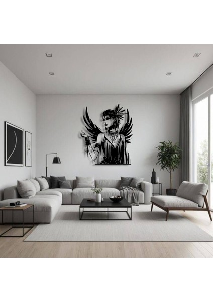 Gotik Melek Kadın Metal Duvar Dekoru – Güç, Asalet ve Sanatın Buluştuğu Nokta