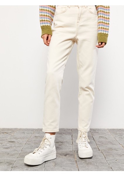 Yeni Sezon Kadın Yüksek Bel Mom Fit Düz Jean Pantolon fırsatları