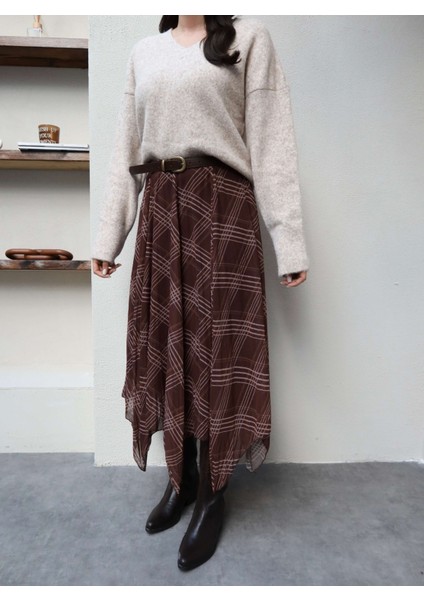 Ekose Desenli Asimetrik Etek