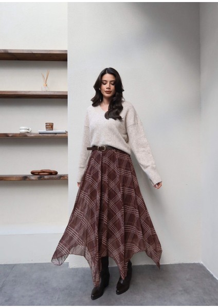 Ekose Desenli Asimetrik Etek fiyatları