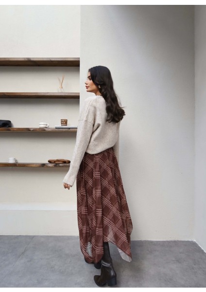 Ekose Desenli Asimetrik Etek modelleri