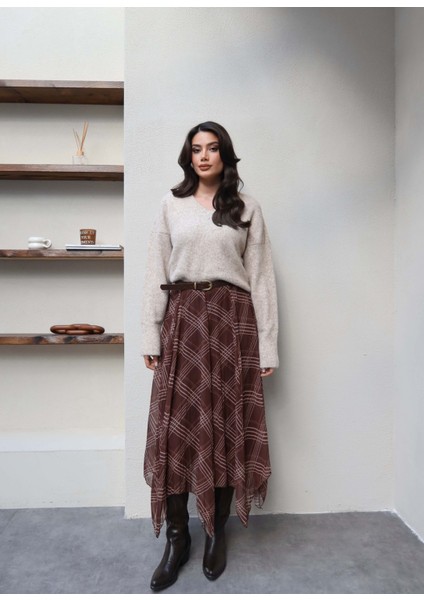 Ekose Desenli Asimetrik Etek fırsatları