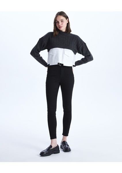 Yeni Sezon Beli Kemerli Jüpiter Süper Skinny Fit Kadın Jean Pantolon