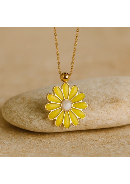 14 Ayar Altın Günlük Mineli Papatya Kolye