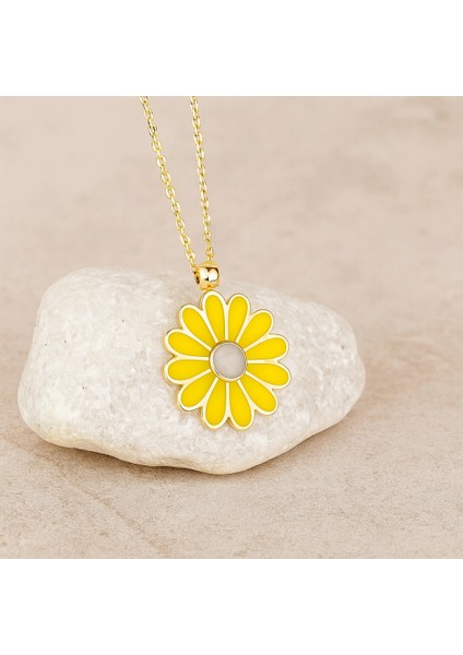 14 Ayar Altın Günlük Mineli Papatya Kolye fiyatları