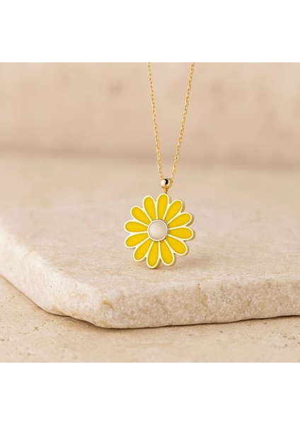 14 Ayar Altın Günlük Mineli Papatya Kolye modelleri