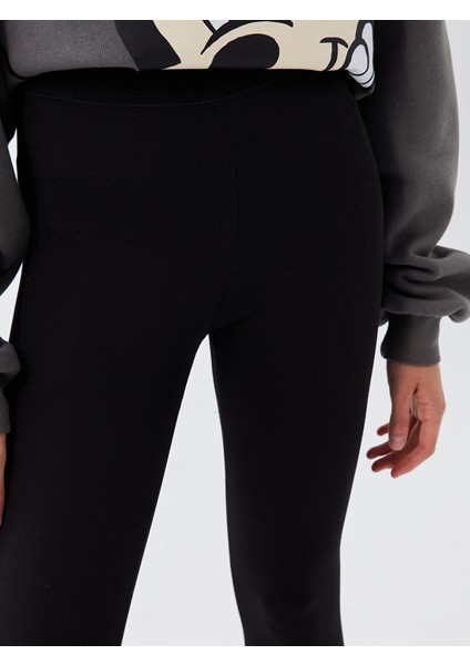 Yeni Sezon Beli Lastikli Düz Interlok Kadın Tayt indirimleri