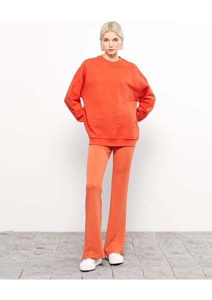 Yeni Sezon Bisiklet Yaka Kendinden Desenli Uzun Kollu Kadın Sweatshirt fiyatları