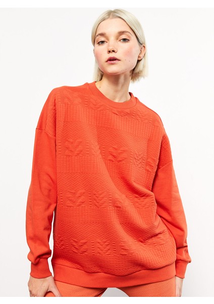 Yeni Sezon Bisiklet Yaka Kendinden Desenli Uzun Kollu Kadın Sweatshirt modelleri