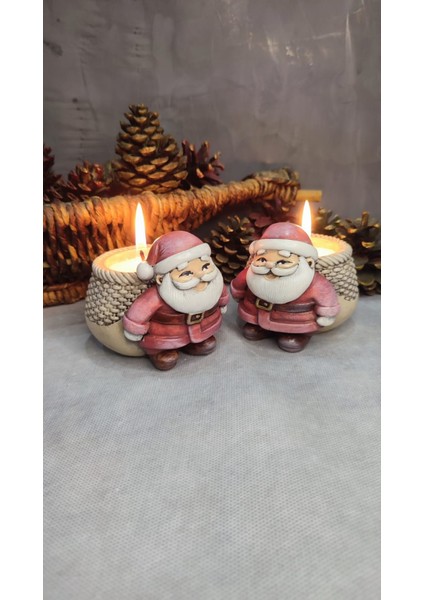 Sepetli Noel Baba 2 ' Li Mumluk Seti ( Inci Tozu Mum ve Fitil Hediyeli )