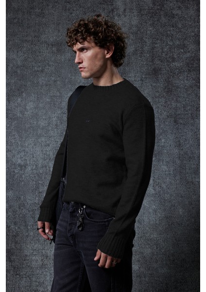 Erkek Regular Fit Bisiklet Yaka Kazak Siyah fırsatları