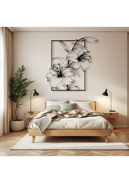 Zambak Çiçeği Metal Tablo – 3D Gölgeli Modern Duvar Dekoru, Zarif Ev ve Ofis Hediyesi