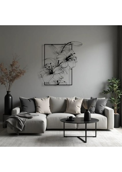 Zambak Çiçeği Metal Tablo – 3D Gölgeli Modern Duvar Dekoru, Zarif Ev ve Ofis Hediyesi