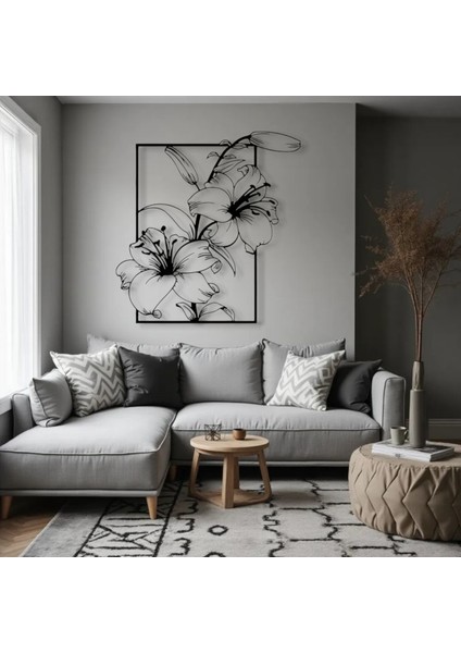 Zambak Çiçeği Metal Tablo – 3D Gölgeli Modern Duvar Dekoru, Zarif Ev ve Ofis Hediyesi