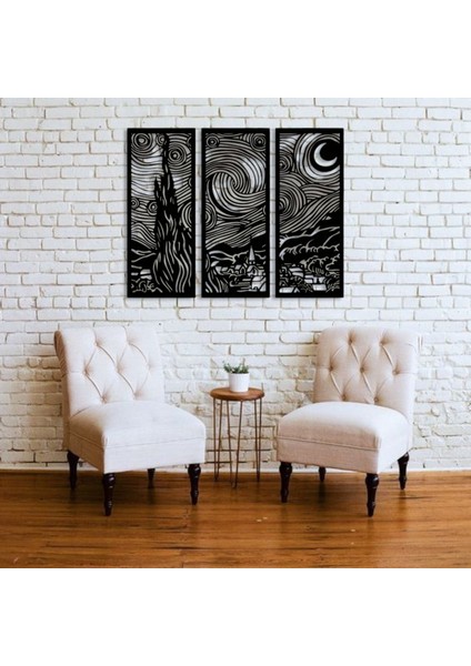 Yıldızlı Gece 3 Parça Metal Duvar Dekoru – Van Gogh Modern Sanat Tasarımı fiyatları
