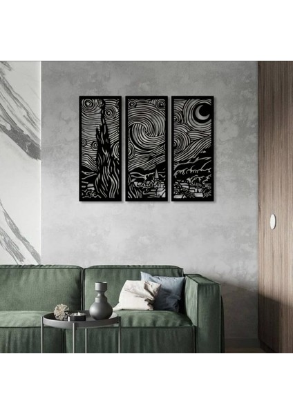Yıldızlı Gece 3 Parça Metal Duvar Dekoru – Van Gogh Modern Sanat Tasarımı modelleri