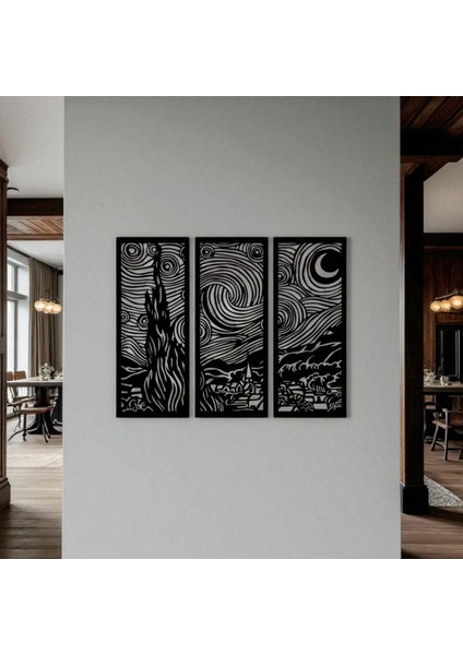 Yıldızlı Gece 3 Parça Metal Duvar Dekoru – Van Gogh Modern Sanat Tasarımı fırsatları
