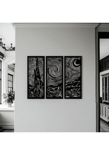 Yıldızlı Gece 3 Parça Metal Duvar Dekoru – Van Gogh Modern Sanat Tasarımı indirimleri