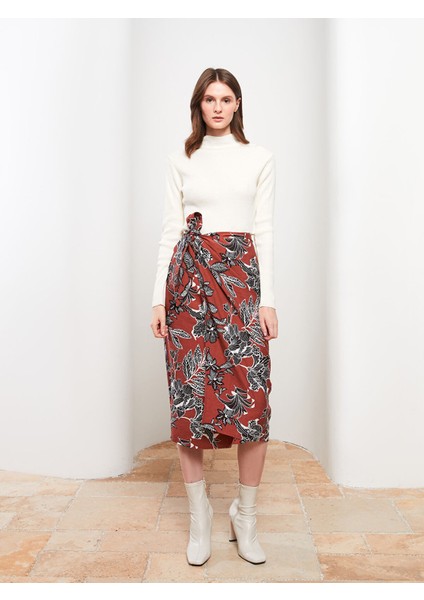 Yeni Sezon Bağlama Detaylı Desenli Kadın Etek